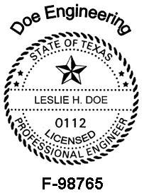 Firm seal example showing standard seal plus name of firm typed in an arch above and below the seal.