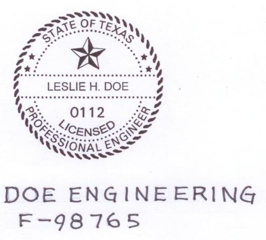 Firm seal example showing standard seal plus name of firm hand-written underneath.